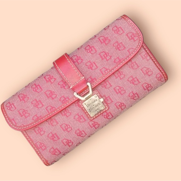 Dooney & Bourke Red Leather Zip Long Wallet -Red and Pink canvas signature - Picture 8 of 8
